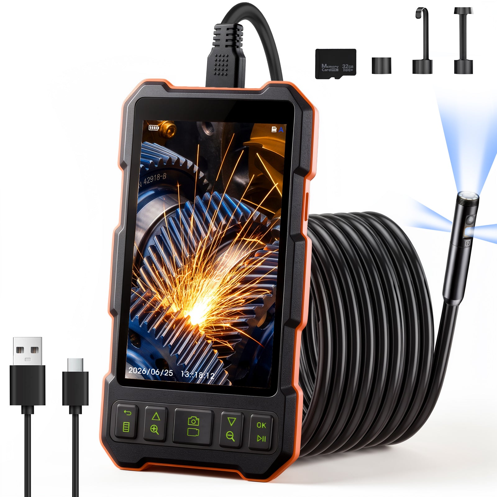 Epicmate Endoscope Camera with Light 50ft, 5" IPS Triple Lens Borescope Sewer Inspection Camera, 1080P Snake Drain Camera with Light, IP67 Waterproof Plumbing Pipe Camera Tool for Auto Wall(32G Card)