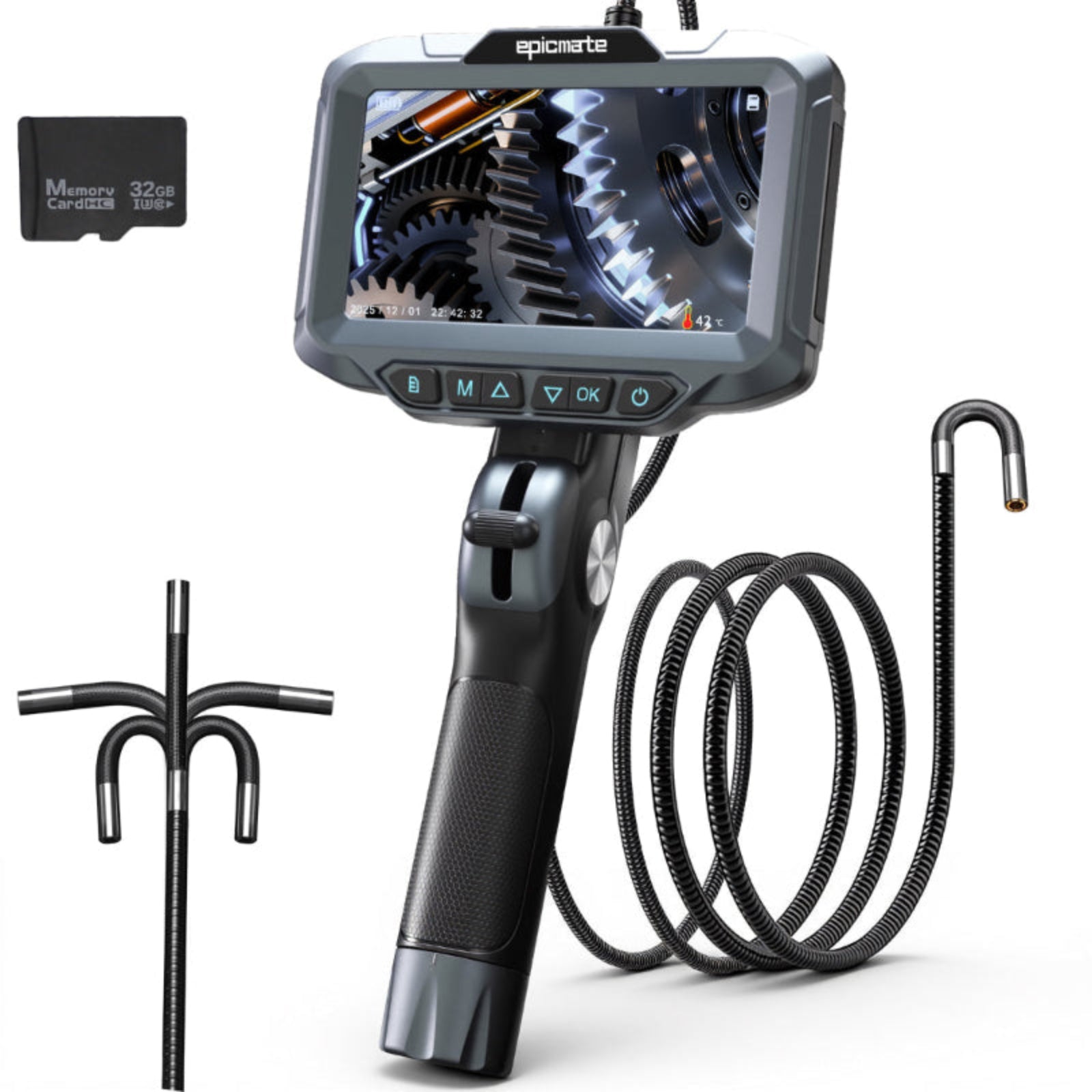 Inspection Borescope Camera with Light,1920X1080P HD Two-Way Articulating Borescope with 5" IPS Screen, Industrial Endoscope with 0.23in Snake Cable Camera for Pipe/Sewer/Automotive/Wall-3.3ft