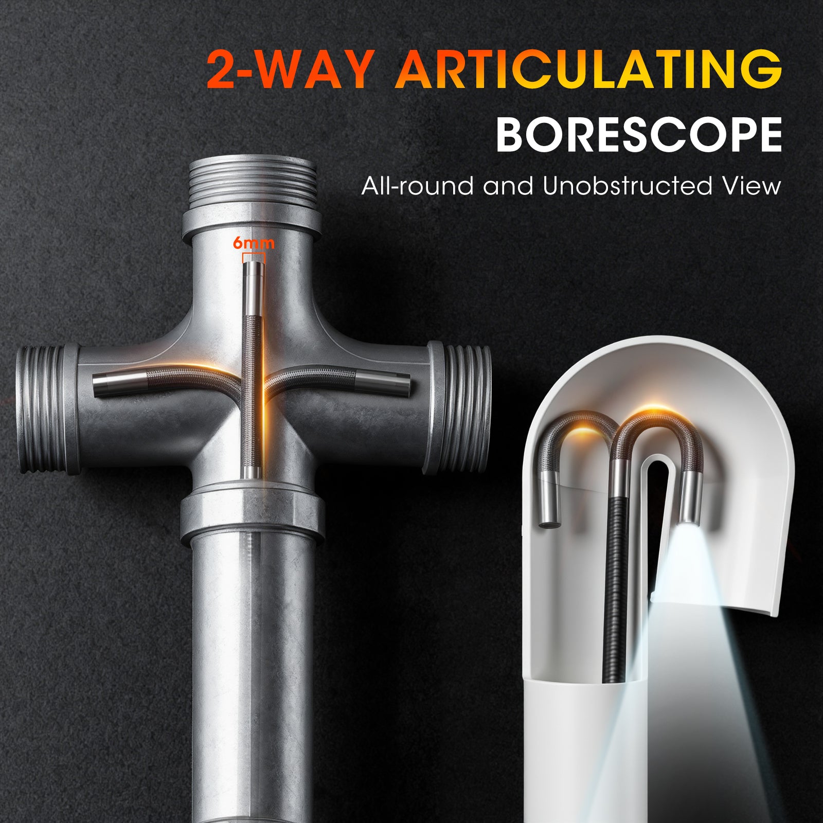 Inspection Borescope Camera with Light,1920X1080P HD Two-Way Articulating Borescope with 5" IPS Screen, Industrial Endoscope with 0.23in Snake Cable Camera for Pipe/Sewer/Automotive/Wall-3.3ft