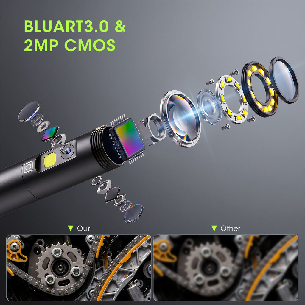 Epicmate Endoscope Camera with Light 50ft, 5" IPS Triple Lens Borescope Sewer Inspection Camera, 1080P Snake Drain Camera with Light, IP67 Waterproof Plumbing Pipe Camera Tool for Auto Wall(32G Card)