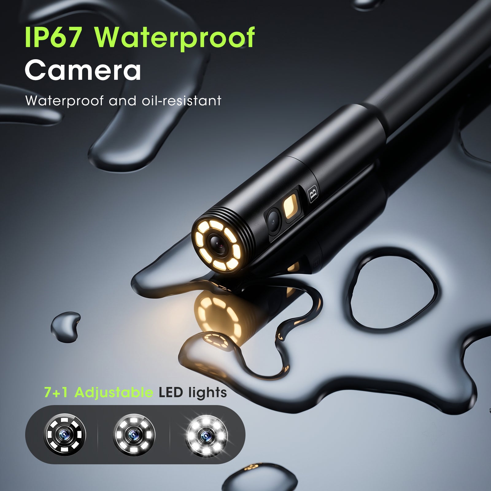 Epicmate Endoscope Camera with Light 50ft, 5" IPS Triple Lens Borescope Sewer Inspection Camera, 1080P Snake Drain Camera with Light, IP67 Waterproof Plumbing Pipe Camera Tool for Auto Wall(32G Card)