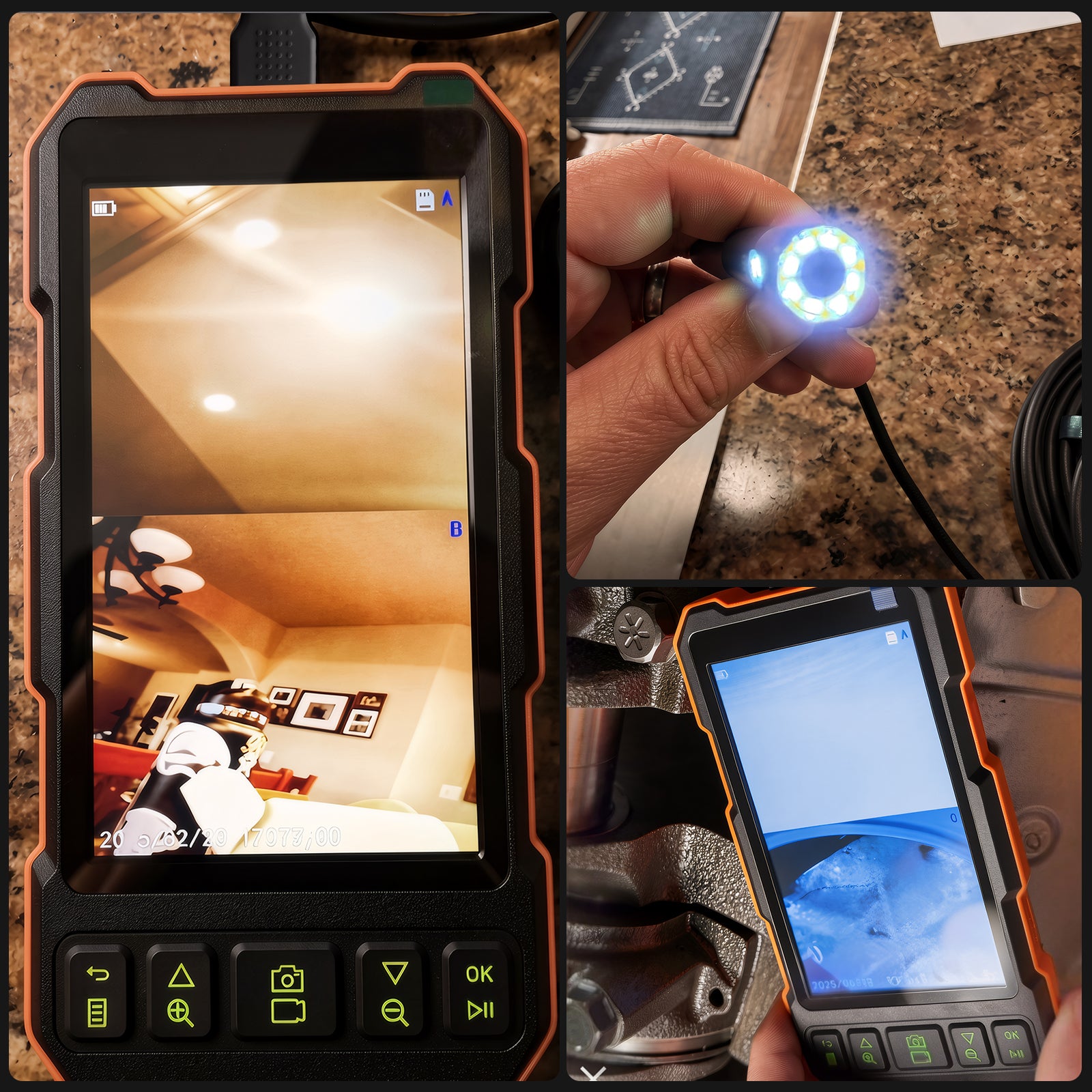 Epicmate Endoscope Camera with Light 50ft, 5" IPS Triple Lens Borescope Sewer Inspection Camera, 1080P Snake Drain Camera with Light, IP67 Waterproof Plumbing Pipe Camera Tool for Auto Wall(32G Card)