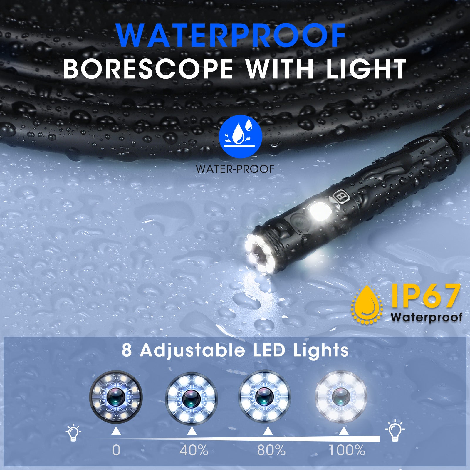 Triple Lens Borescope with 5" IPS Screen, 1920P HD Inspection Endoscope Camera with 50FT Semi-Rigid Snake Cable & 32GB Card, IP67 Waterproof Plumbing Camera for Sewer/Automotive/Drain Pipe