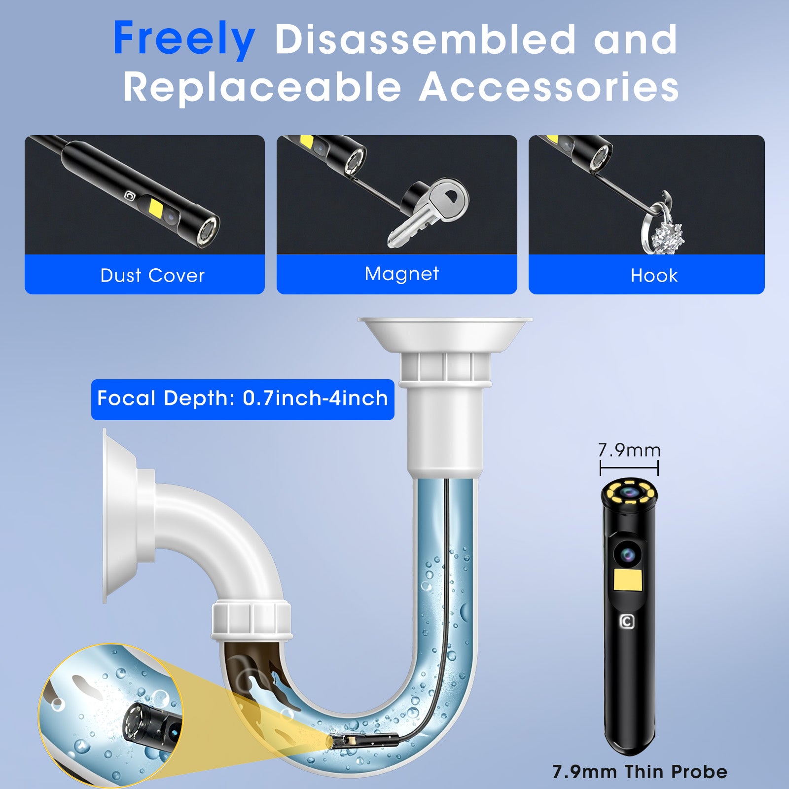 Endoscope Camera with Light, 5" IPS 1920P HD Borescope with Triple Lens, Inspection Borescope with 16.4FT Semi-Rigid Snake Cable and 32GB Card, IP67 Waterproof Drain Camera for Sewer/Pipe/Automotive