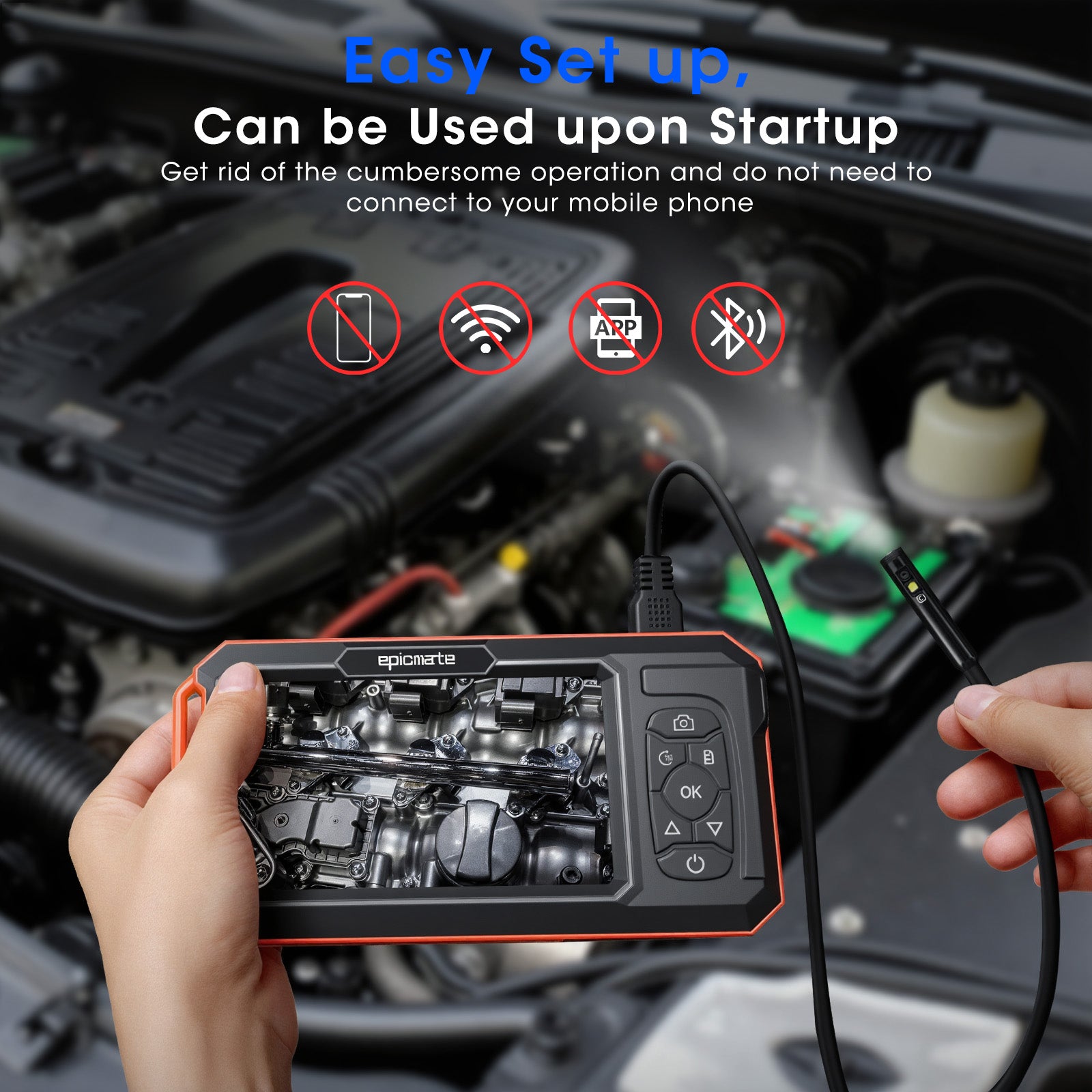 Endoscope Camera with Light, 5" IPS 1920P HD Borescope with Triple Lens, Inspection Borescope with 16.4FT Semi-Rigid Snake Cable and 32GB Card, IP67 Waterproof Drain Camera for Sewer/Pipe/Automotive