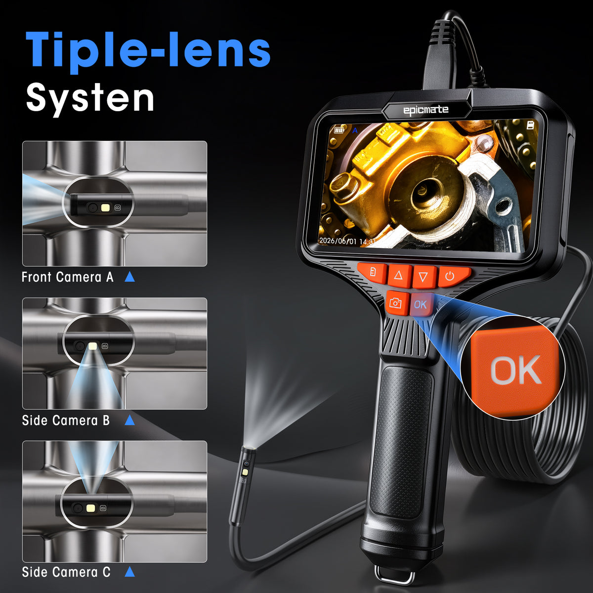 Endoscope Camera with Light for Automotive T52
