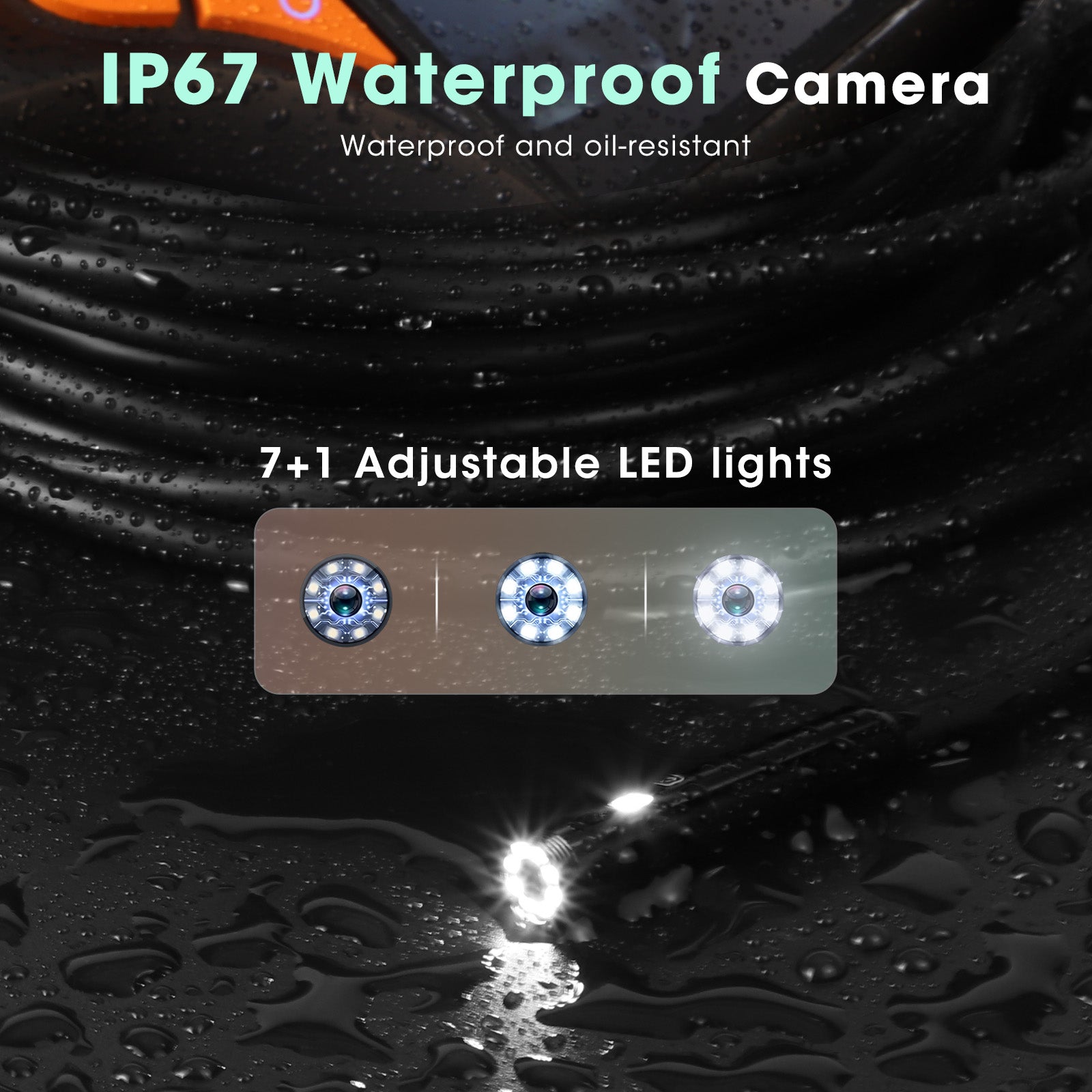 Epicmate Triple Lens Endoscope Camera with Light- 5" 1080P HD Handheld Borescope with 50FT Semi-Rigid Cable, Waterproof Sewer Inspection Camera with 32GB Card, Drain Plumbing Camera & Gifts for Men
