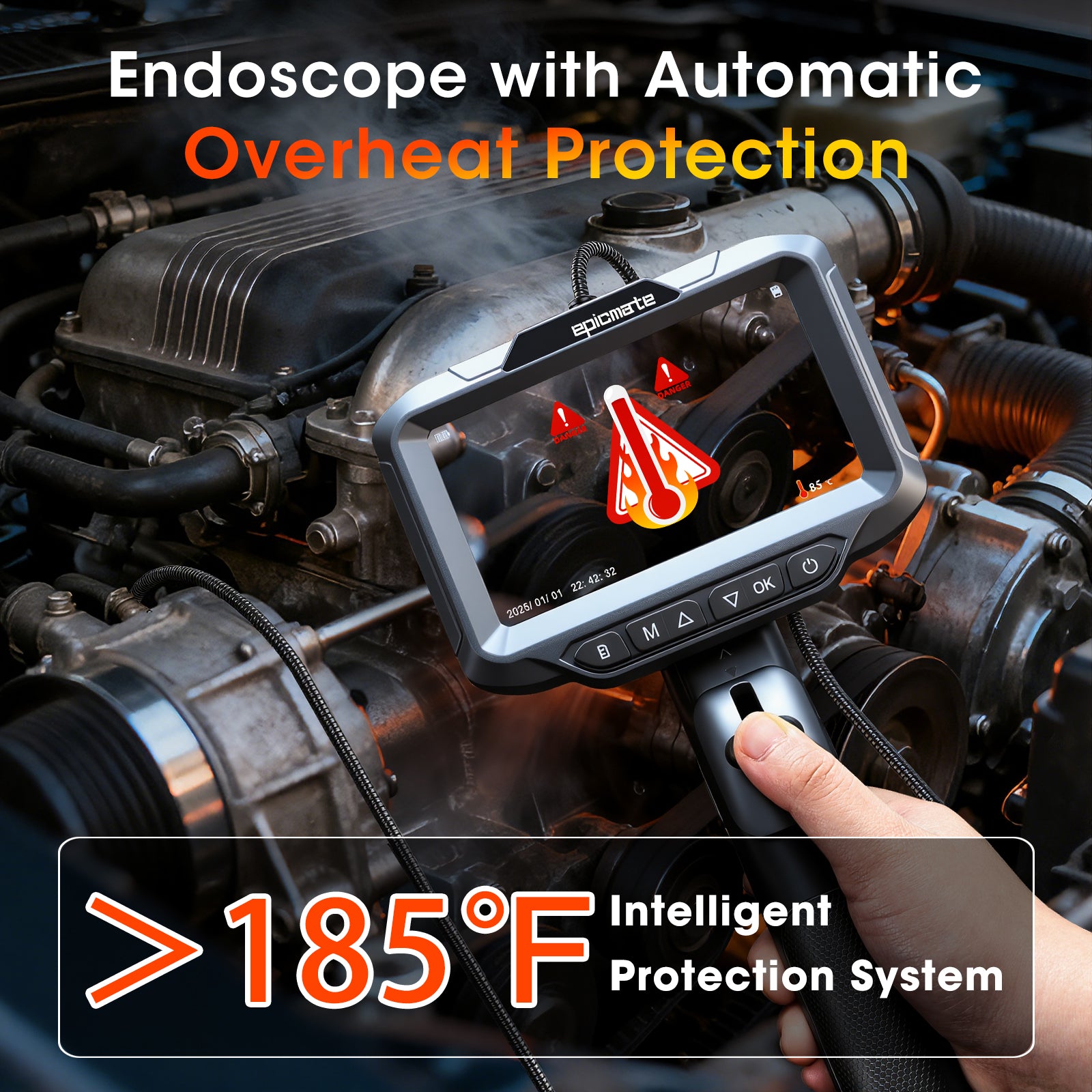 Inspection Borescope Camera with Light,1920X1080P HD Two-Way Articulating Borescope with 5" IPS Screen, Industrial Endoscope with 0.23in Snake Cable Camera for Pipe/Sewer/Automotive/Wall-3.3ft