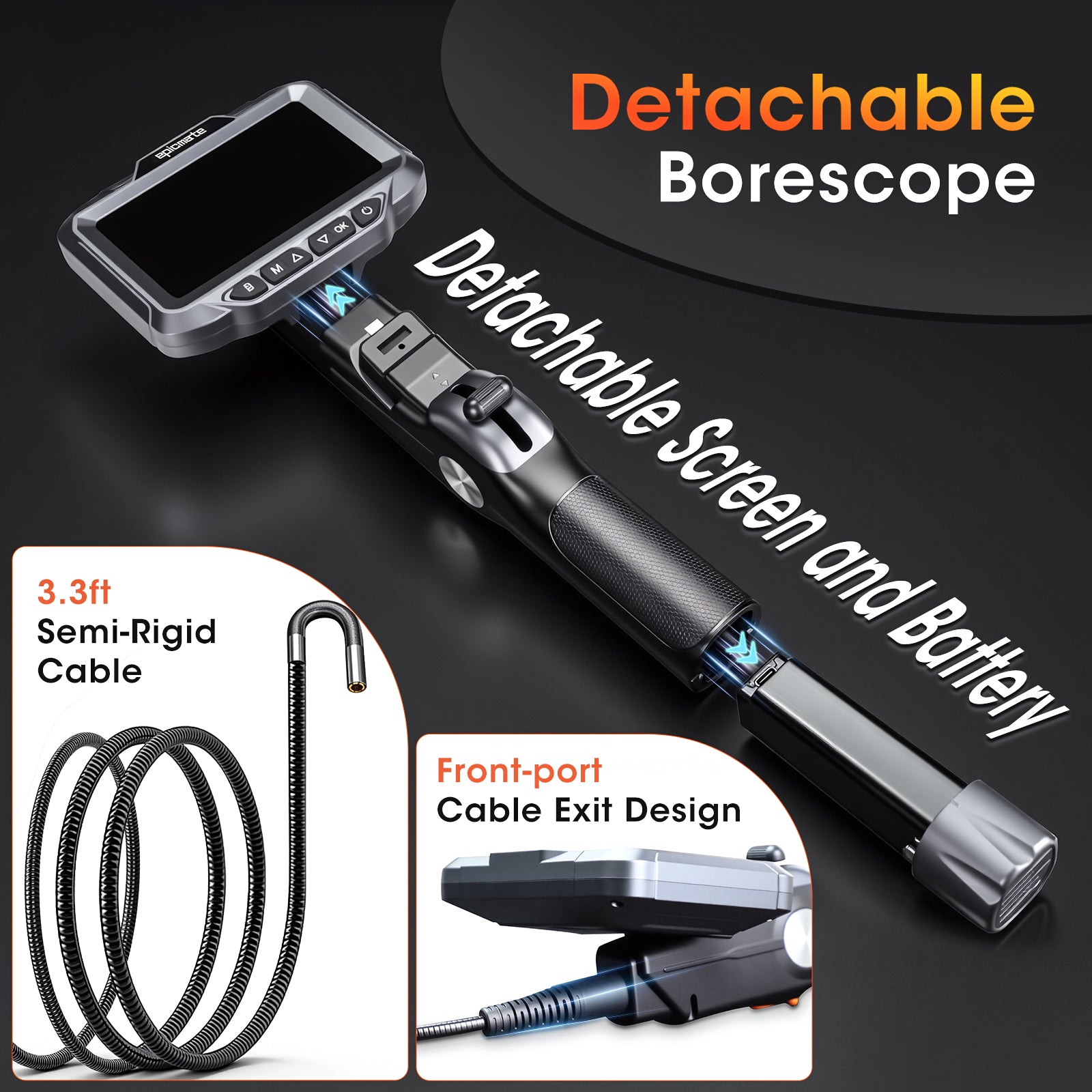 Inspection Borescope Camera with Light,1920X1080P HD Two-Way Articulating Borescope with 5" IPS Screen, Industrial Endoscope with 0.23in Snake Cable Camera for Pipe/Sewer/Automotive/Wall-3.3ft