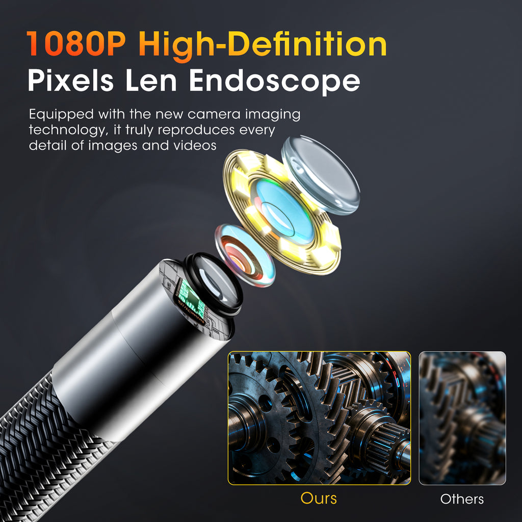 Inspection Borescope Camera with Light,1920X1080P HD Two-Way Articulating Borescope with 5" IPS Screen, Industrial Endoscope with 0.23in Snake Cable Camera for Pipe/Sewer/Automotive/Wall-3.3ft